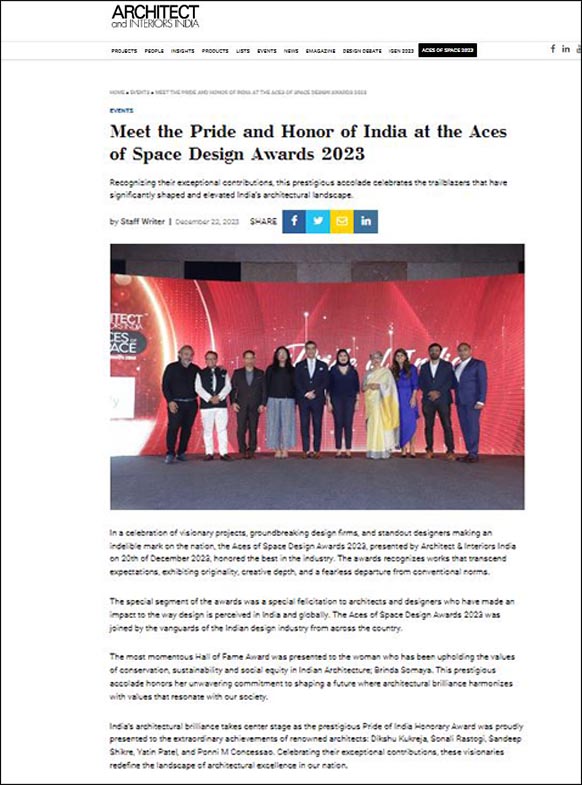 Meet the Pride and Honor of India at the Aces of Space Design Awards 2023, Architect and Interiors India